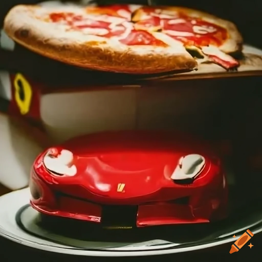 Pizza with small ferrari cars on top on Craiyon