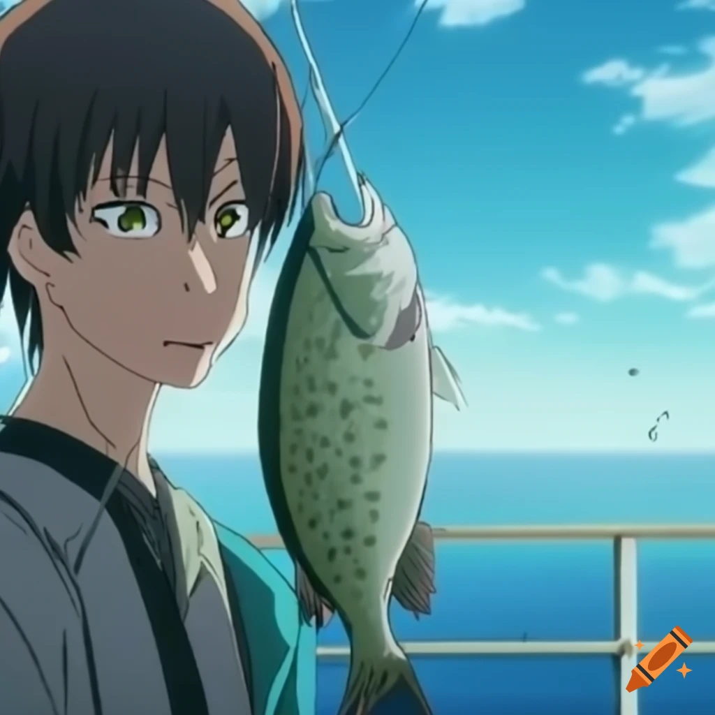 full body male human in anime style fish...
