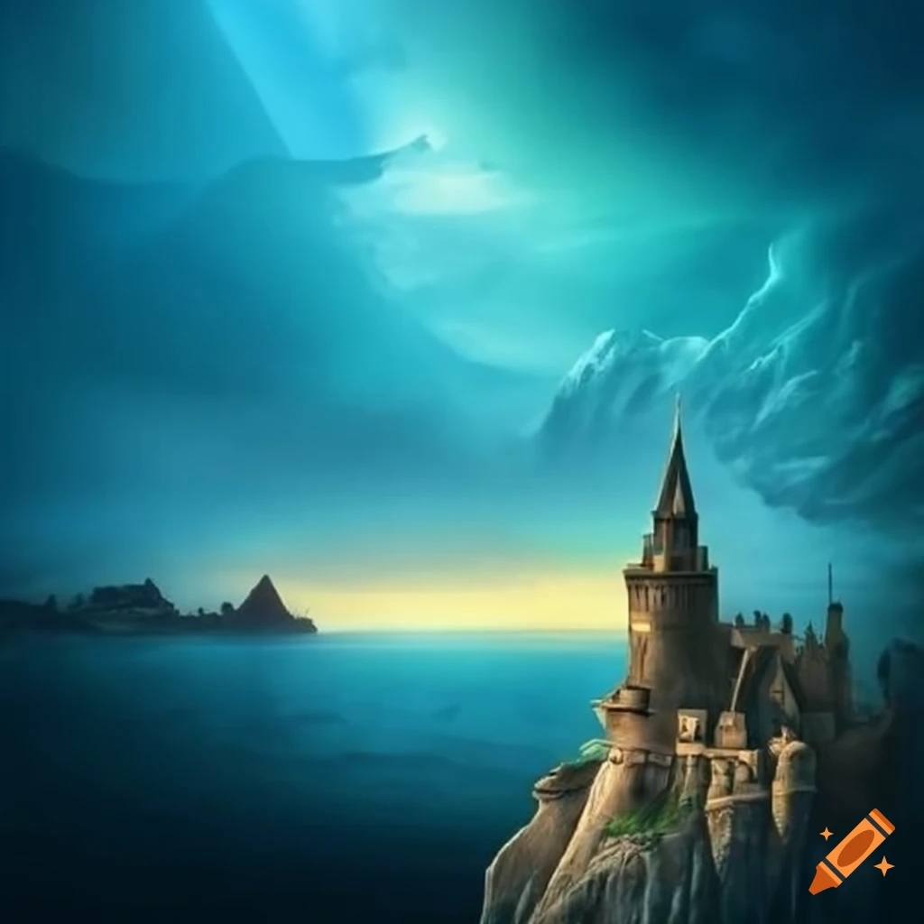 Fantasy castle on a cliff overlooking the ocean on Craiyon