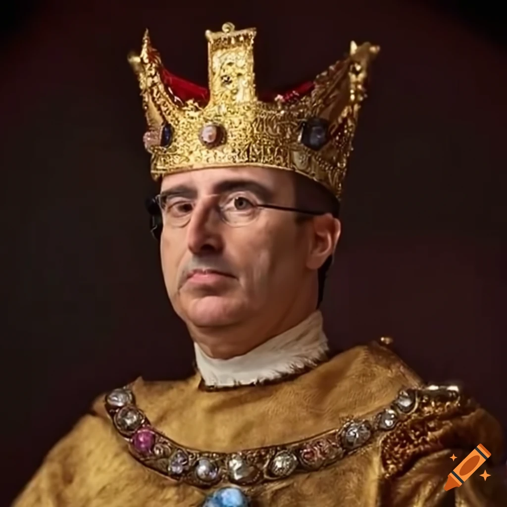 Celebrity john oliver dressed like a king from the middle ages wearing