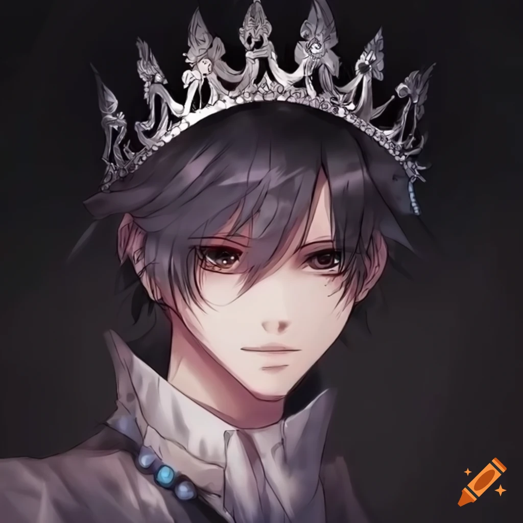 anime boy with black hair wearing silver crown
