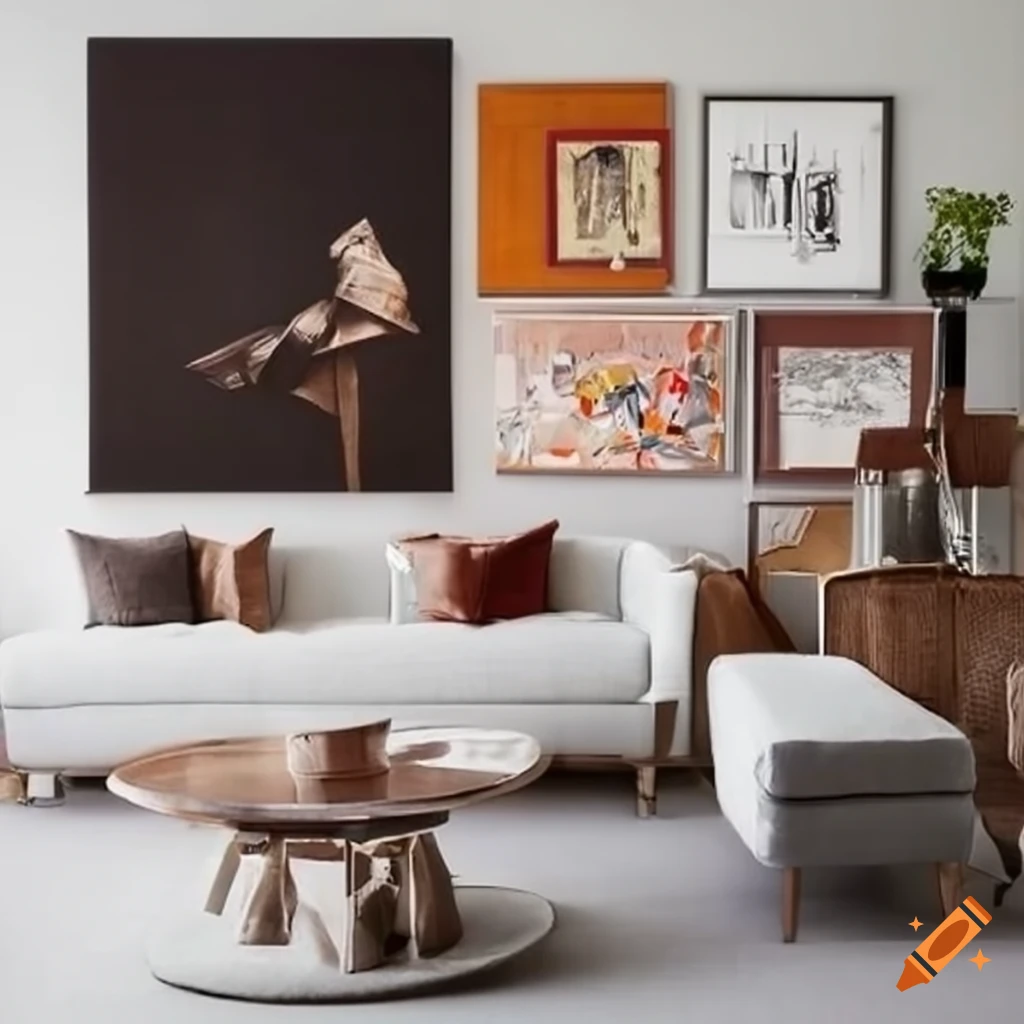 Modern living room with artwork and comfortable furniture for relaxing