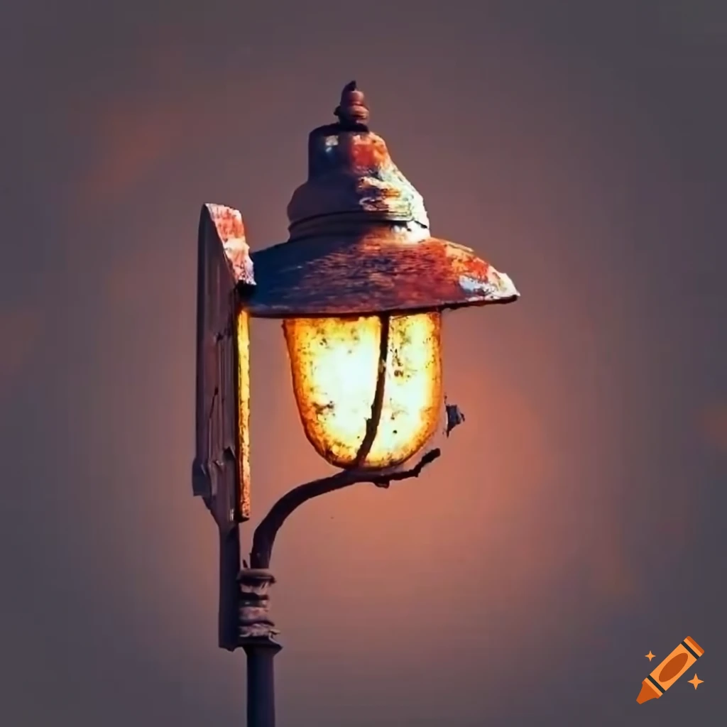 Old dilapidated rusty broken street lights on Craiyon