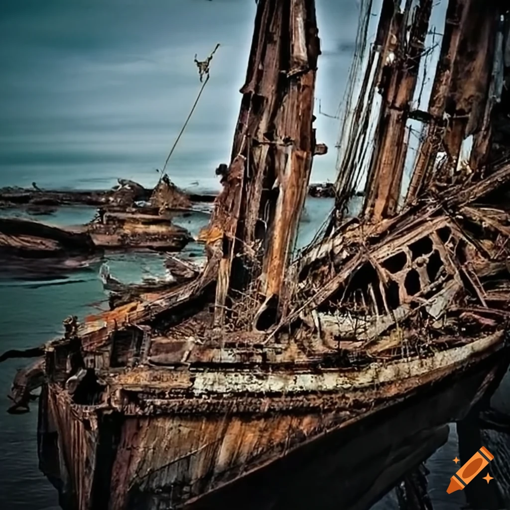 Old dilapidated broken ships