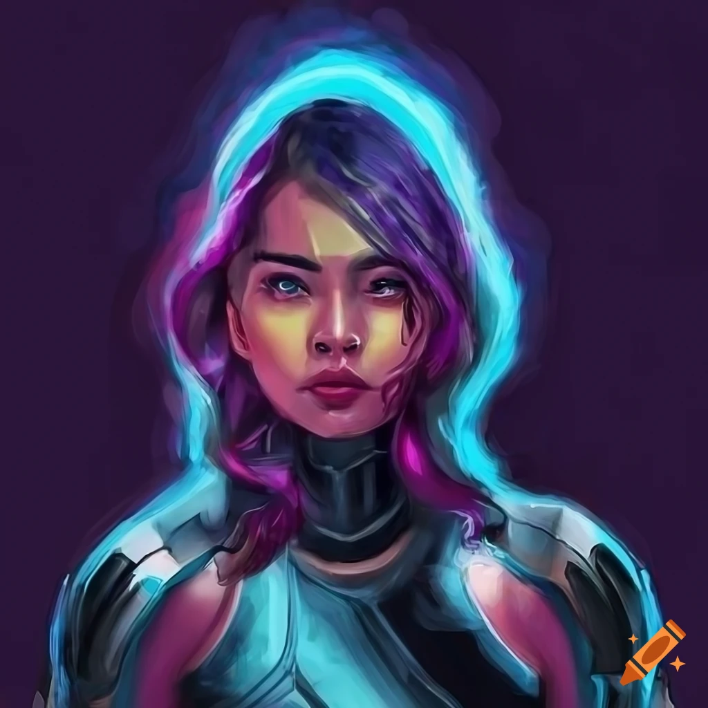 A portrait of a young filipina woman in sci-fi armor with wavy long ...
