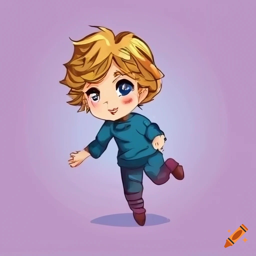 Boy with long blonde hair in chibi artstyle on Craiyon