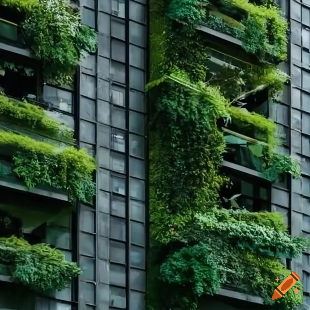 Modern style greenery decoration on a multi-story building on Craiyon