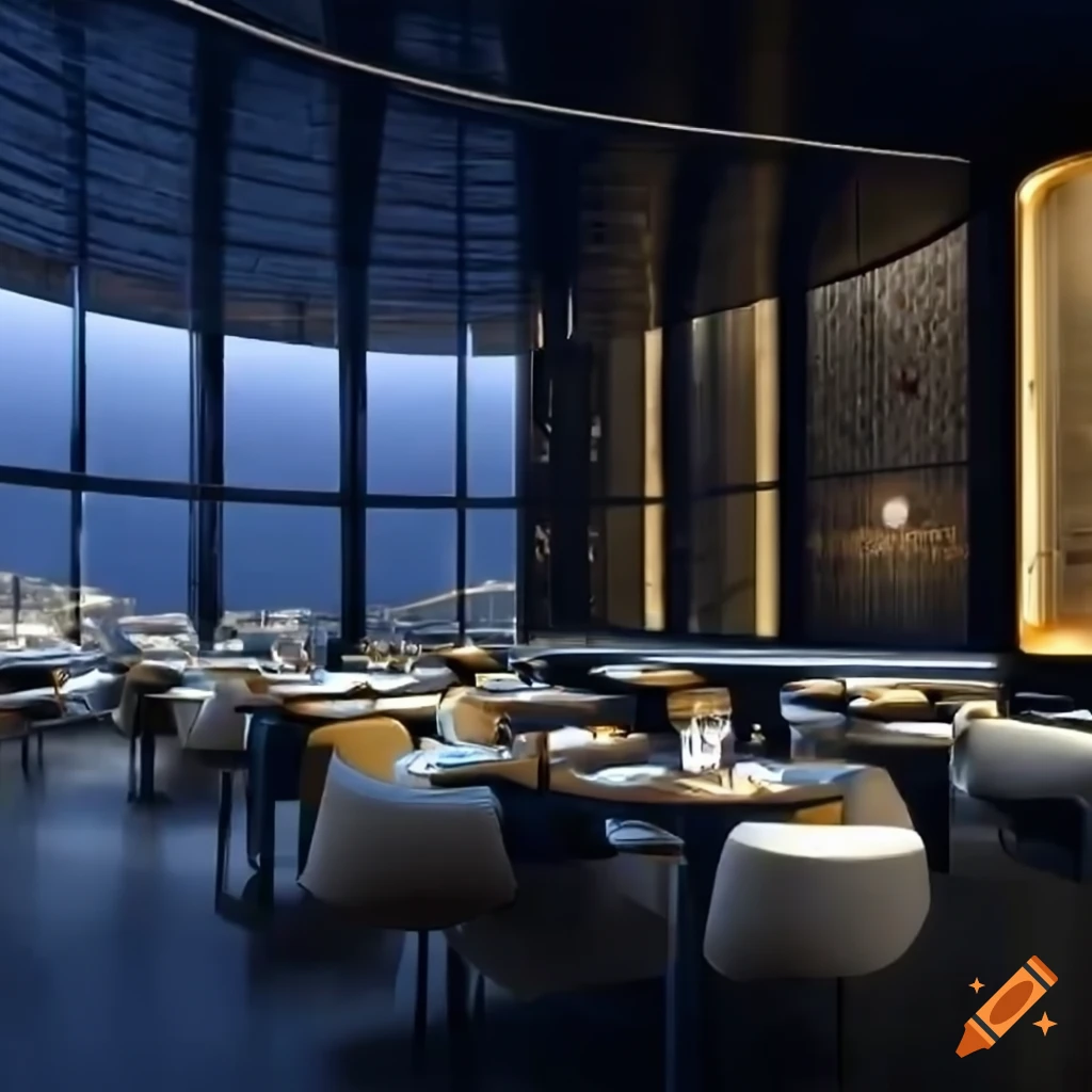 Futuristic restaurant, high detailed, sharp, 8k