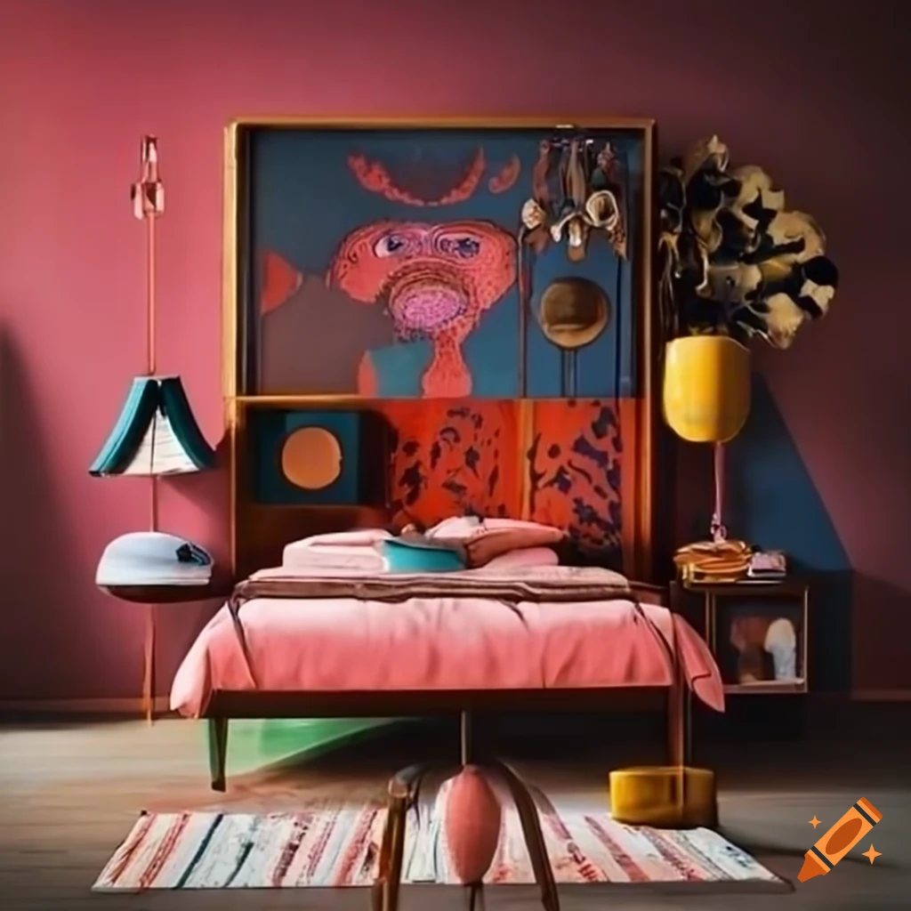 Bedroom with pink heart decorations on Craiyon