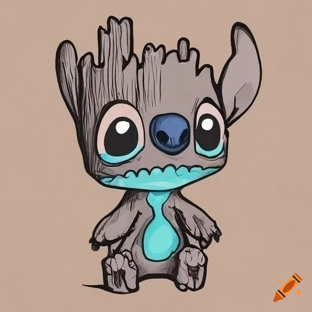 Baby groot and stitch, happy, adorable detailed, realistic on Craiyon