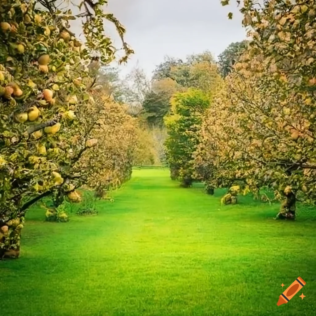 An apple tree surrounded with a beautiful garden on Craiyon