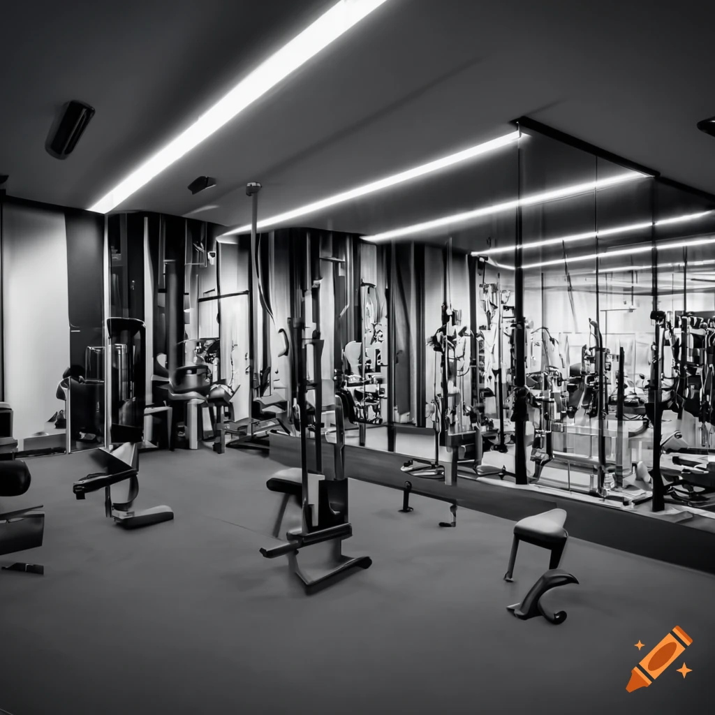 A monochrome fitness center with panels for better sound quality