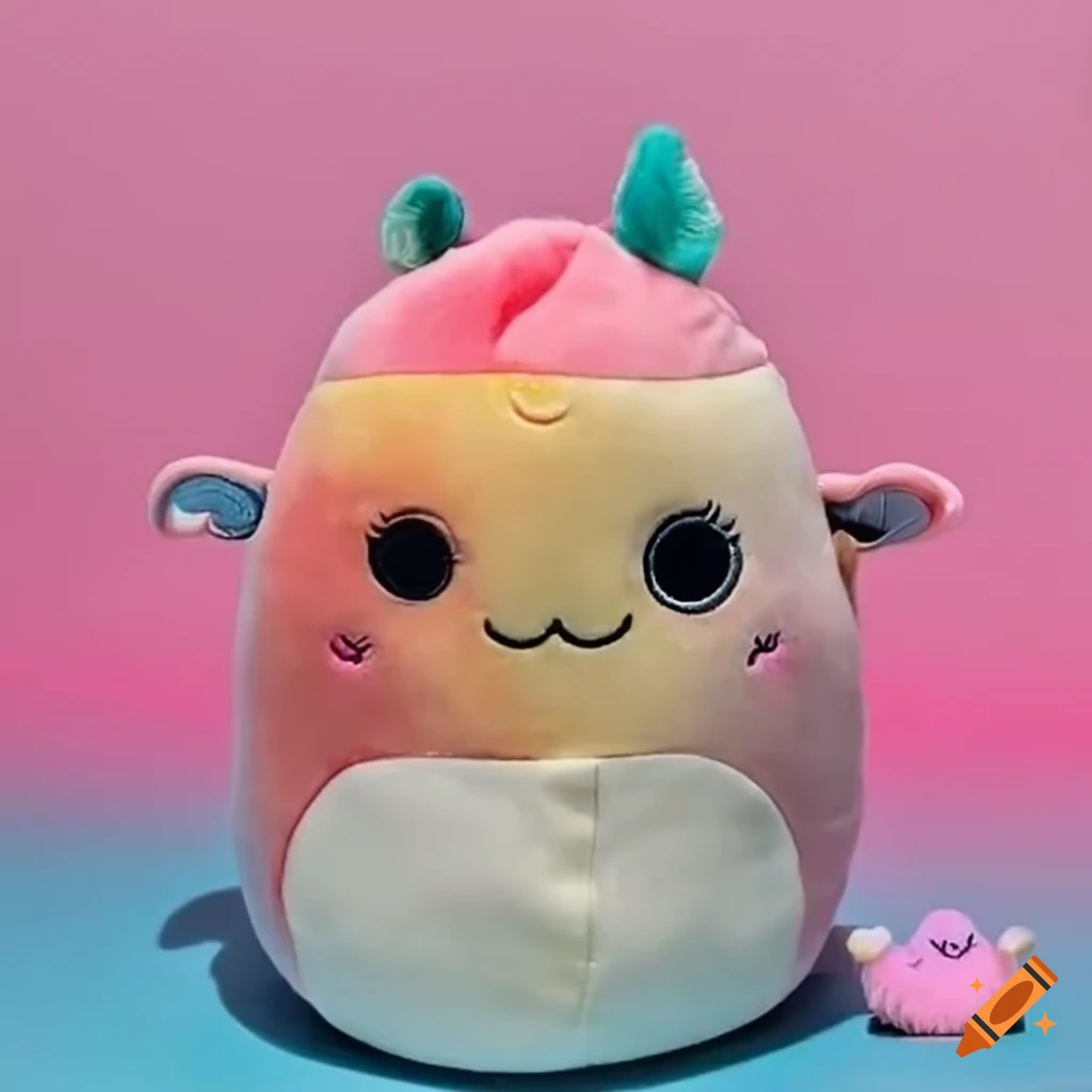 A playful squishmallow peeking out from behind a cup, its round