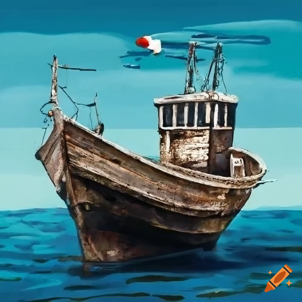 Banksy style old fishing boat on Craiyon