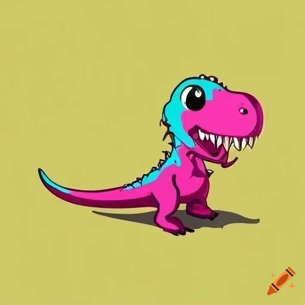 Cute yellow, magenta colored t-rex, very simple cartoon style