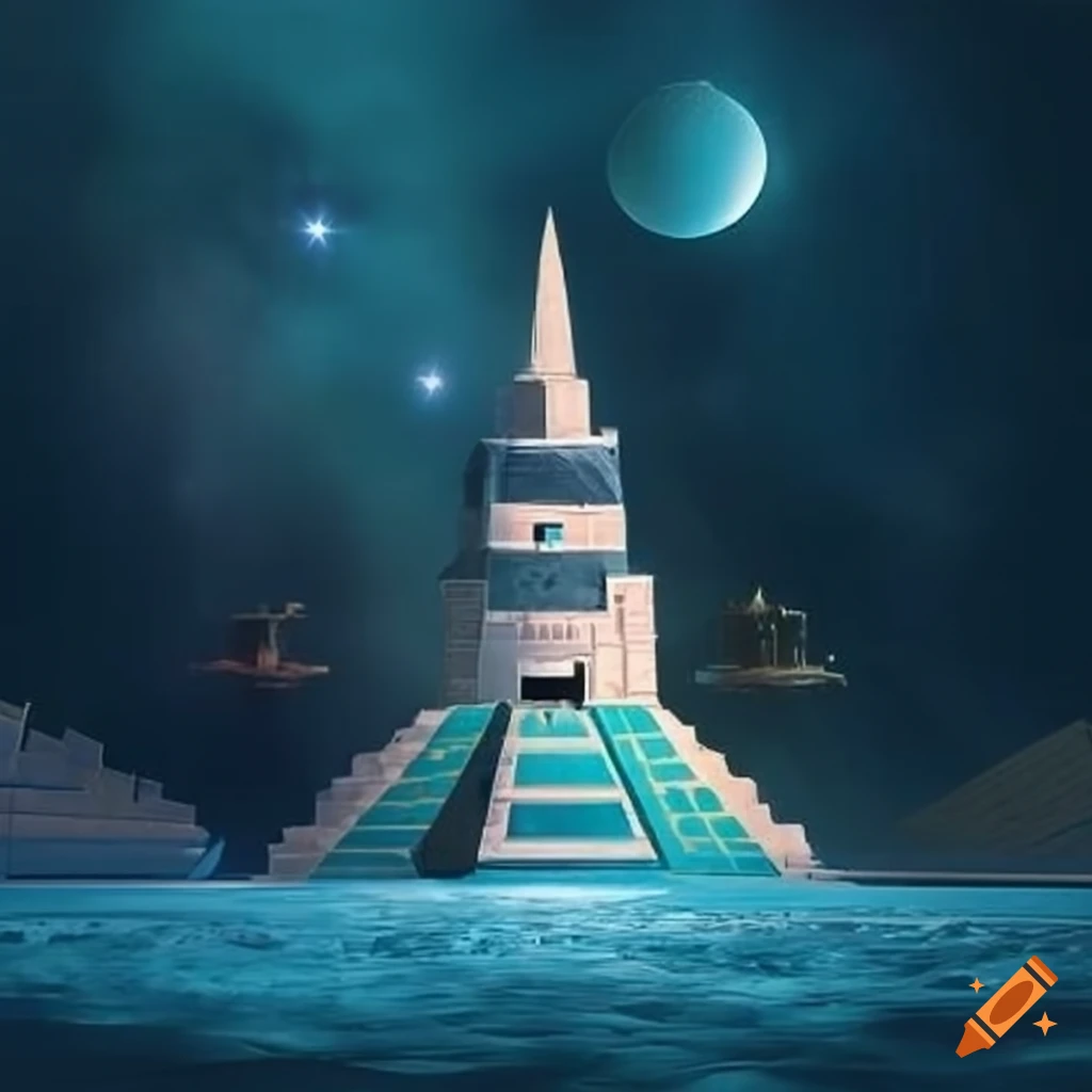 Space ship and ziggurat on Craiyon