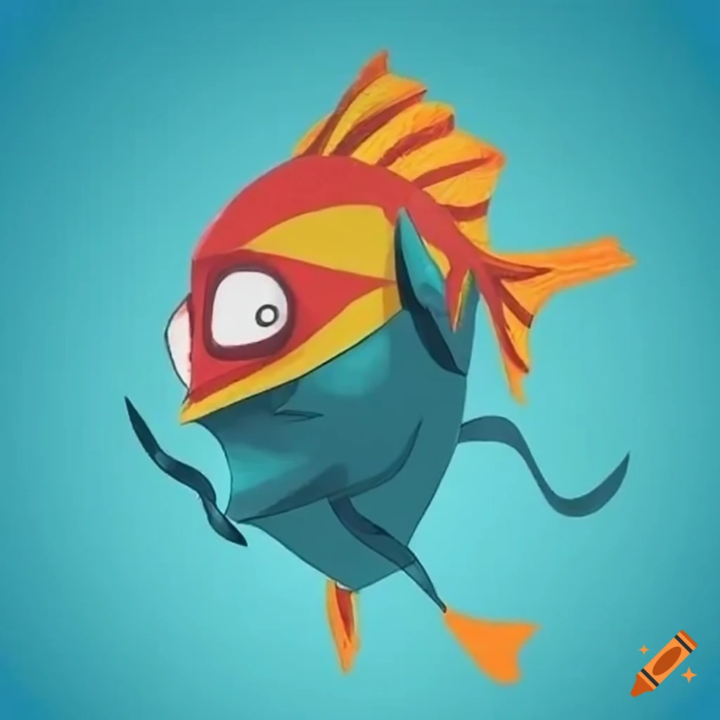 Animated fish superhero with mask and cape for kids on Craiyon