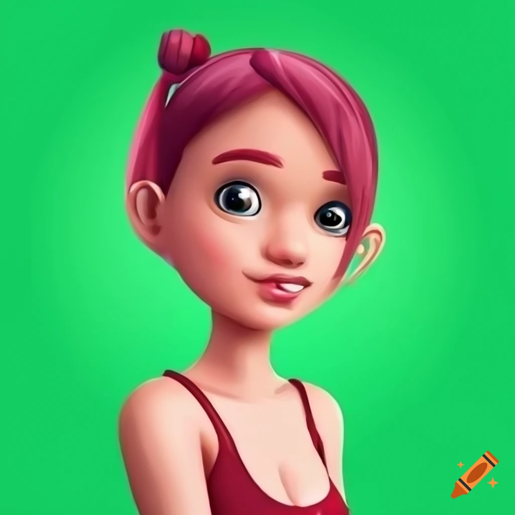 A girl cartoon character on a green background on Craiyon