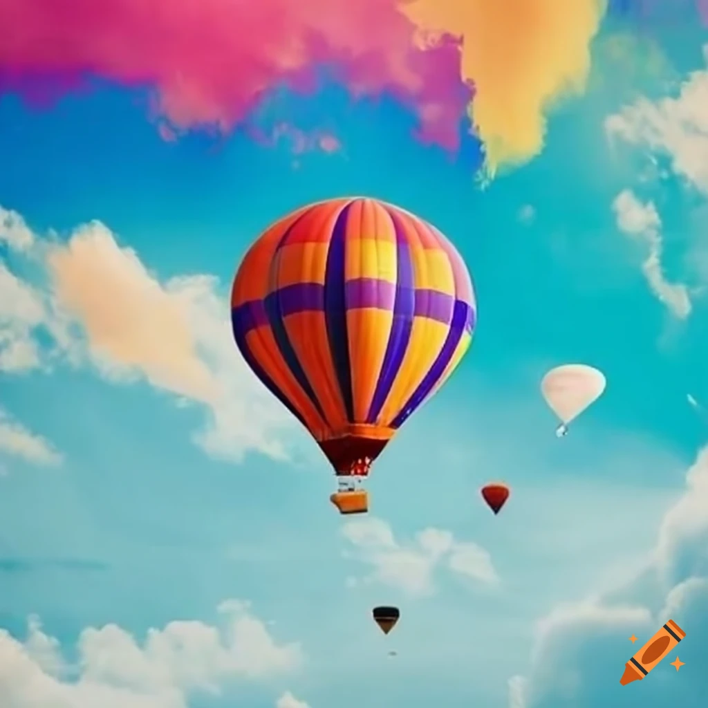 Cartoon hot air balloon flying in the sky on Craiyon