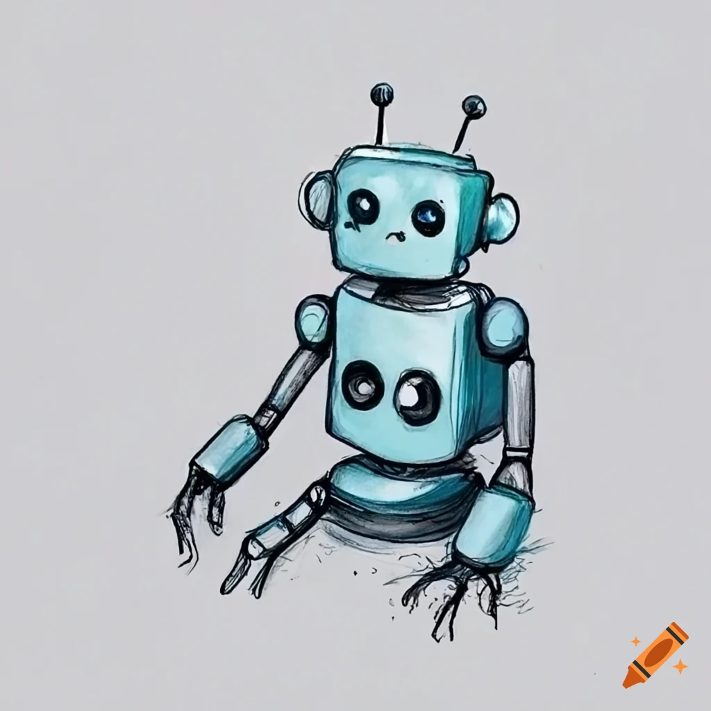 Cute sketch of a minimalist robot made by hand on Craiyon
