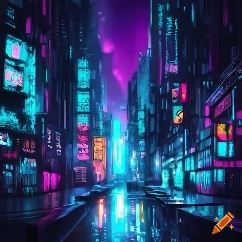 1200x480 twitch banner of a cyberpunk night cityscape looking up at the ...