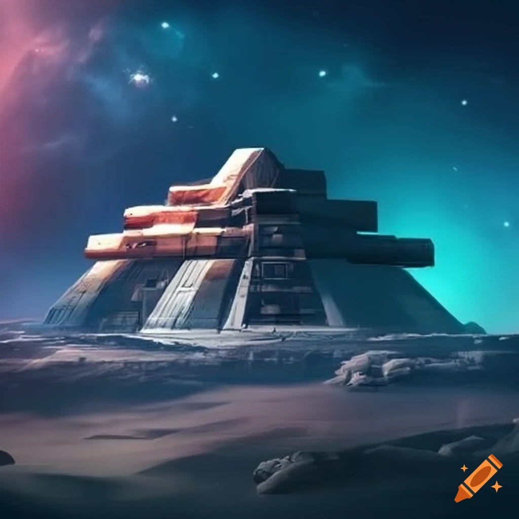 Space ship and ziggurat on Craiyon