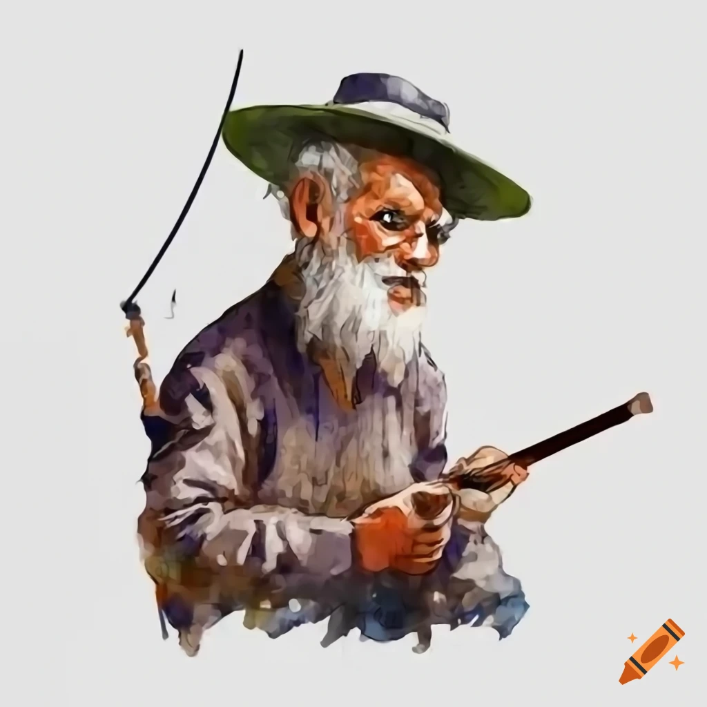 Old man fishing with hat cartoon on Craiyon