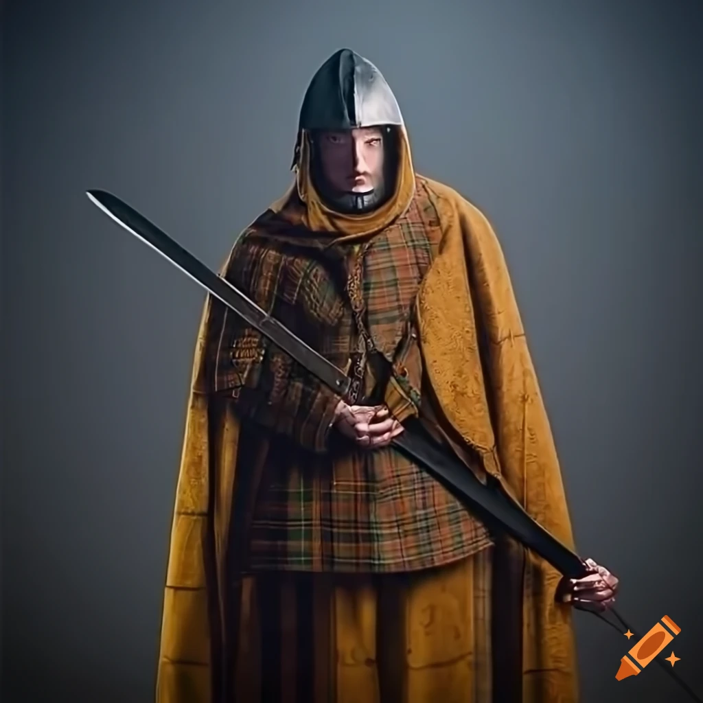 Lifelike medieval welsh warrior in traditional clothing including ...