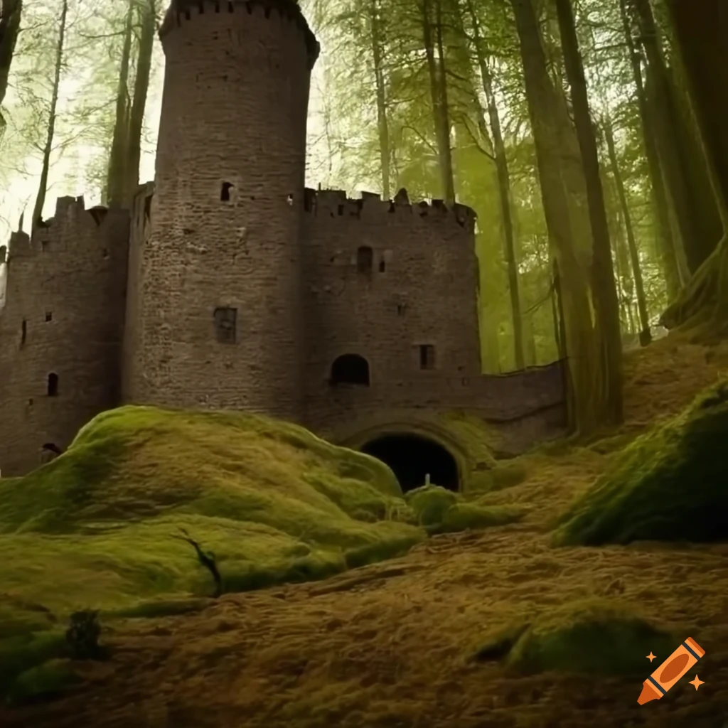 A medieval castle in the forest on Craiyon