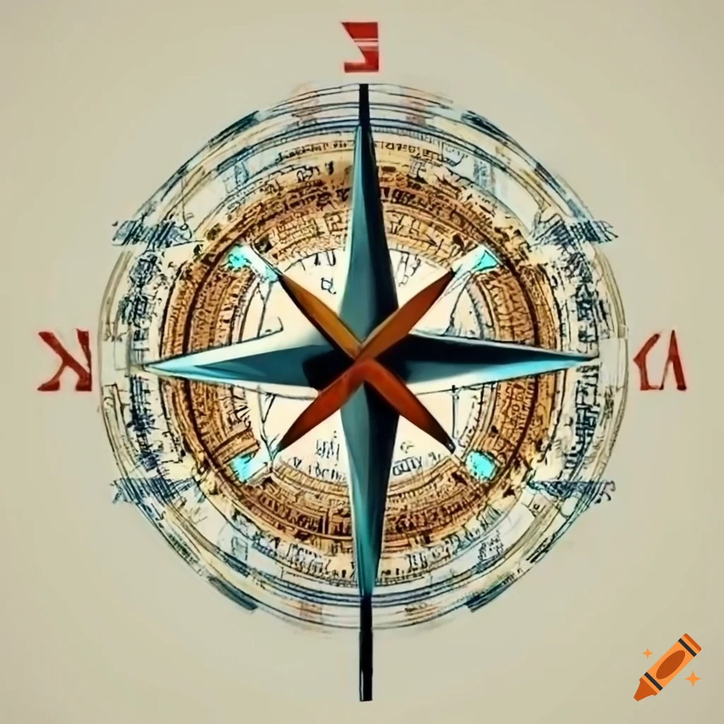 2d compass rose with a fish design on Craiyon