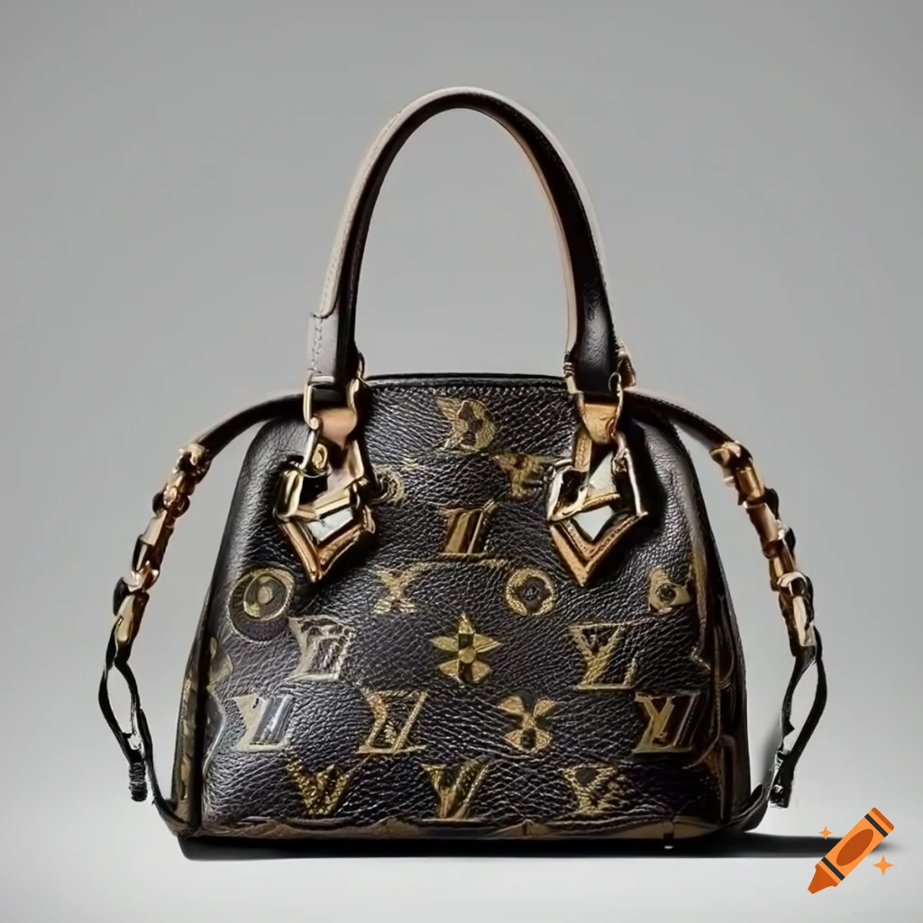 Louis vuitton bag with the brown and light brown monogram on one side, and  black and dark gray borders. made of leather and featuring a square shape  with the gold lv logo