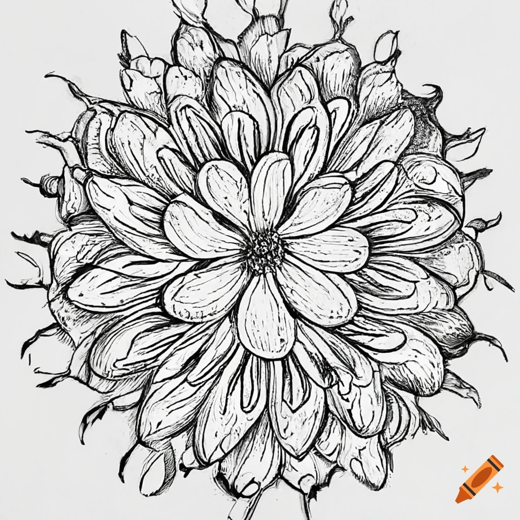 Beautiful monochrome sketch, black and white dahlia flower isolated  Illustration #86979440