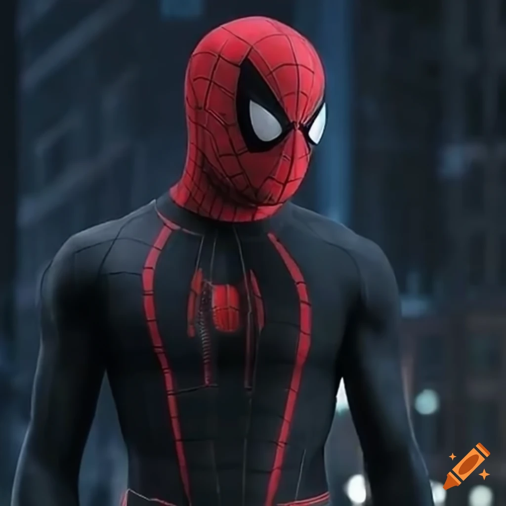 Spider man en costume noir et rouge se balance a cout de lance toile a  travers les rues de new york pendant la nuit on Craiyon