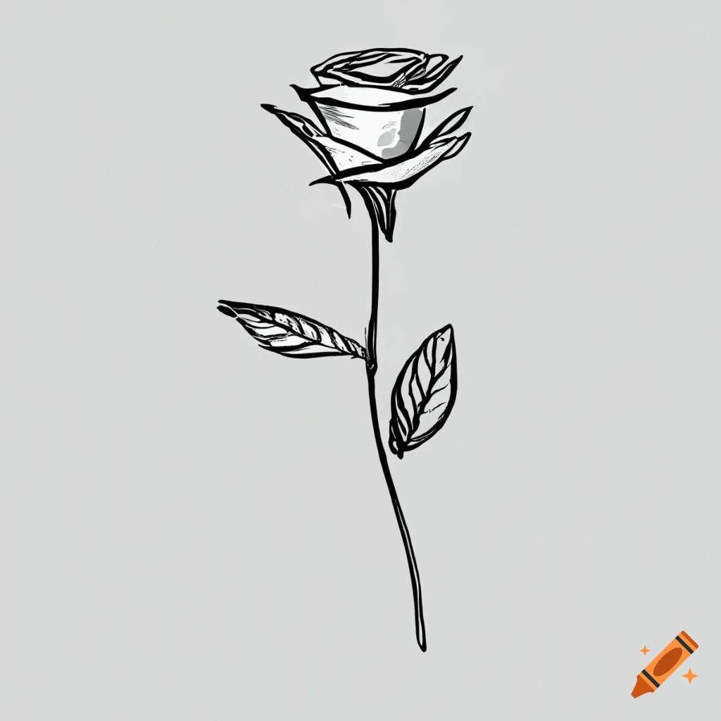 A long single line drawing of a stalk of rose bud, minimalistic bold ...