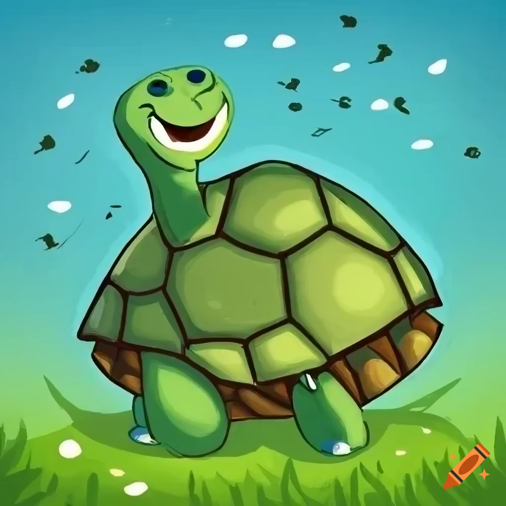 Illustration: turtle, friends laughing and enjoying a peaceful moment
