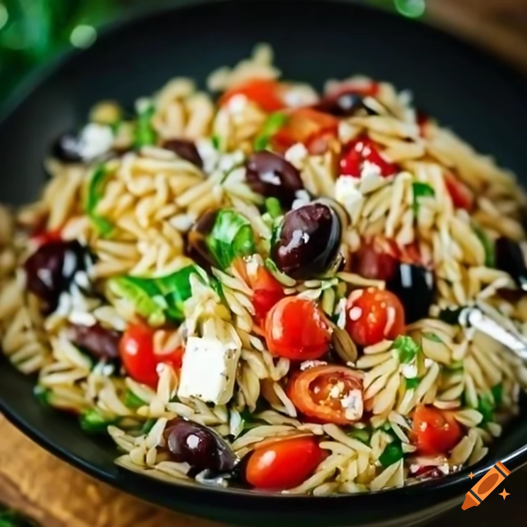 Mediterranean orzo salad orzo pasta kalamata olives cherry tomatoes