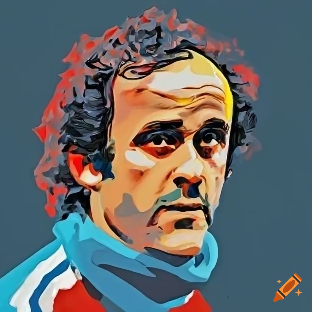 portrait of Michel Platini, SKETCH LINE art, French soccer player in 1986 World Cup