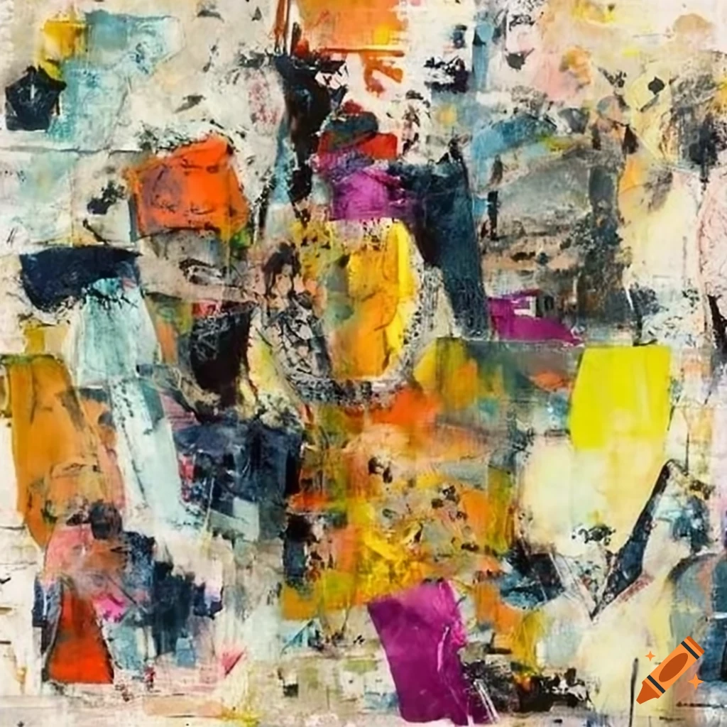 Mixed - media collage abstract painting in the style mark bradford ...