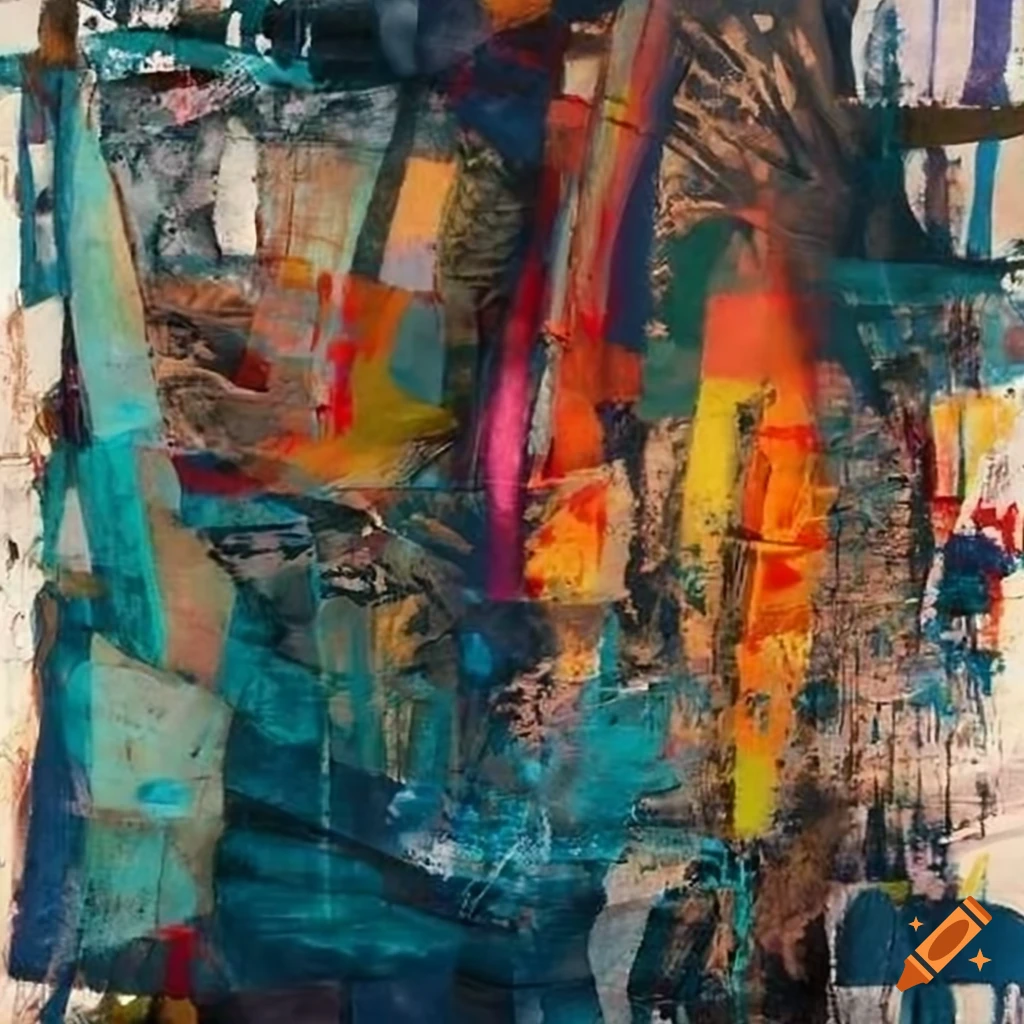 Mixed - media collage abstract painting in the style mark bradford ...
