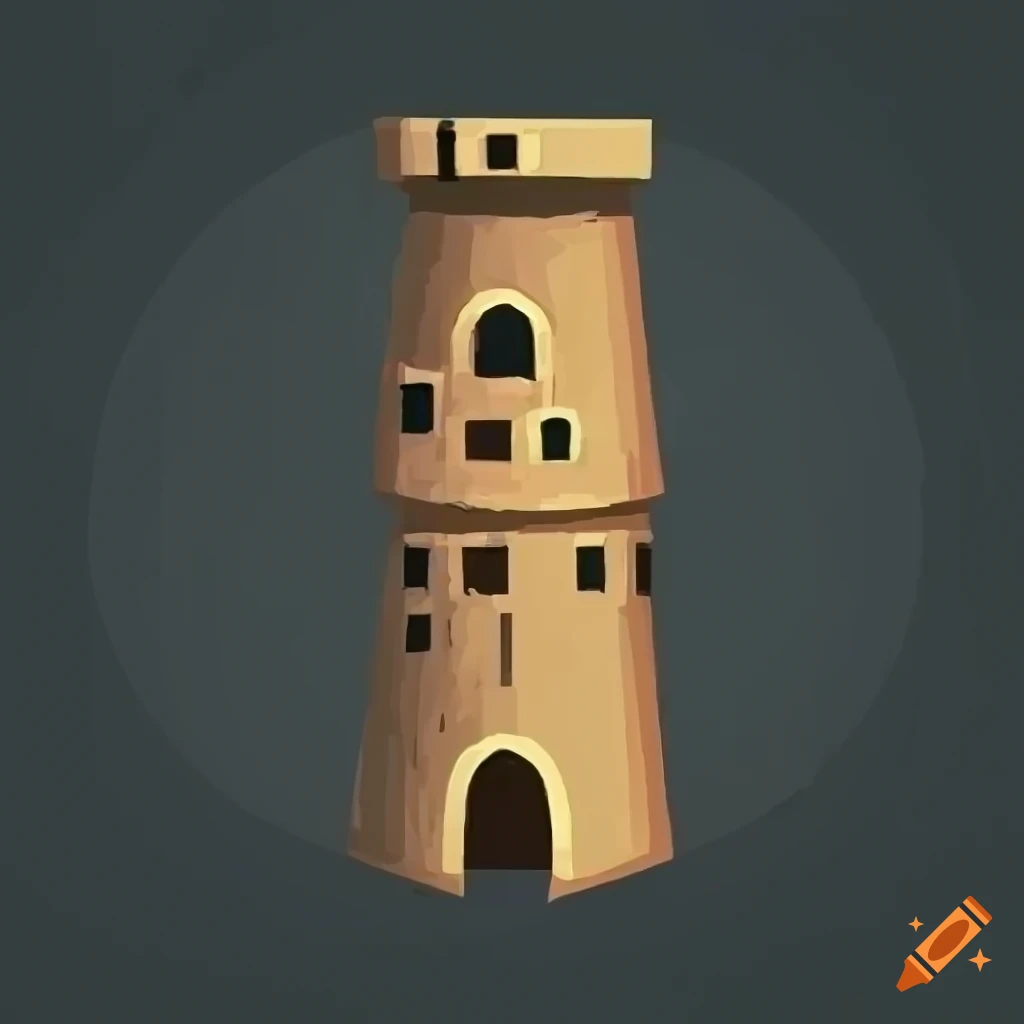 2d tower medieval, for 2d game design, on grey background, desert ...