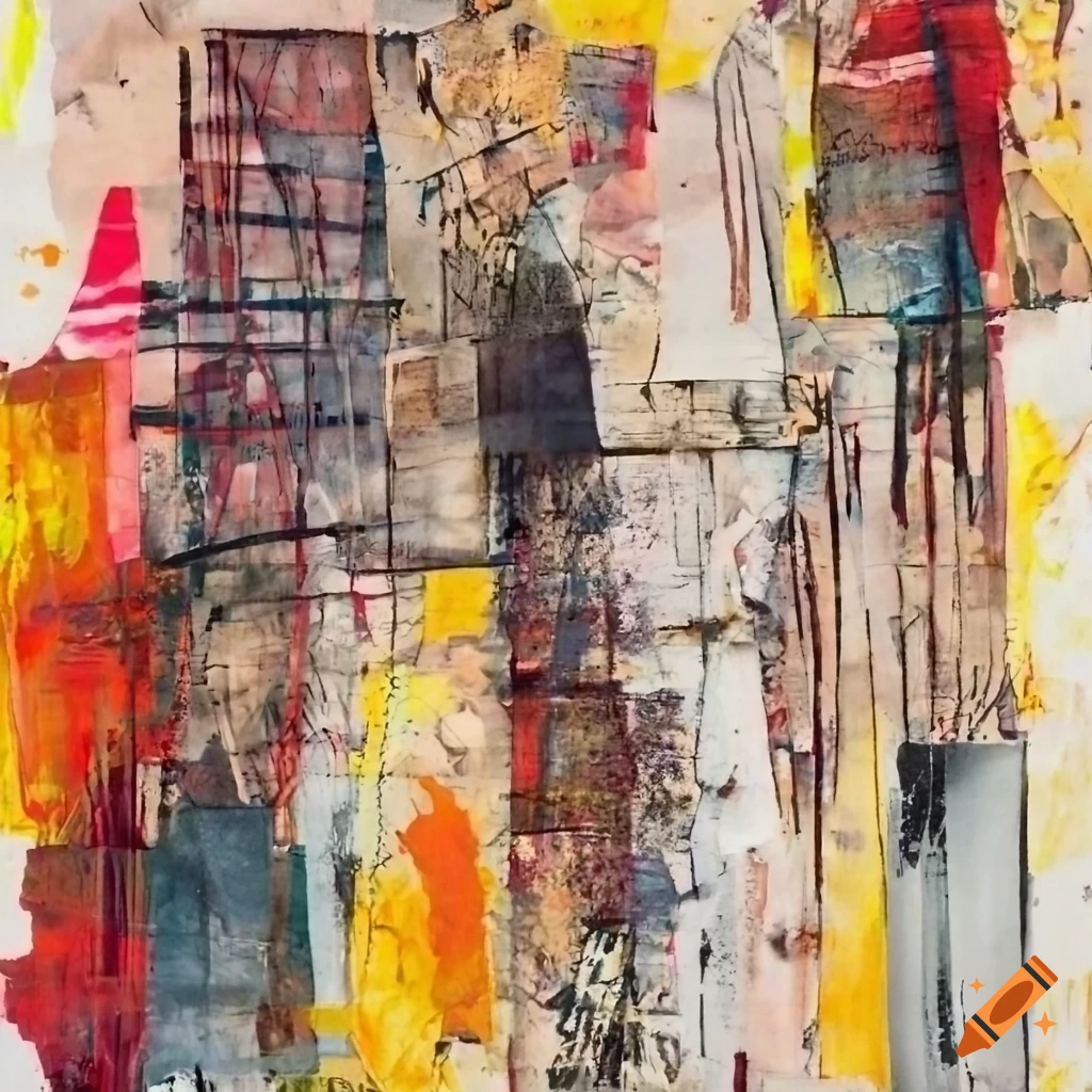 Mixed - media collage abstract painting in the style mark bradford ...