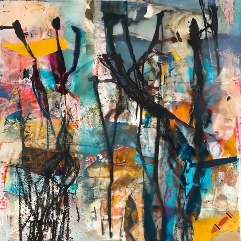 Mixed - media collage abstract painting in the style mark bradford ...
