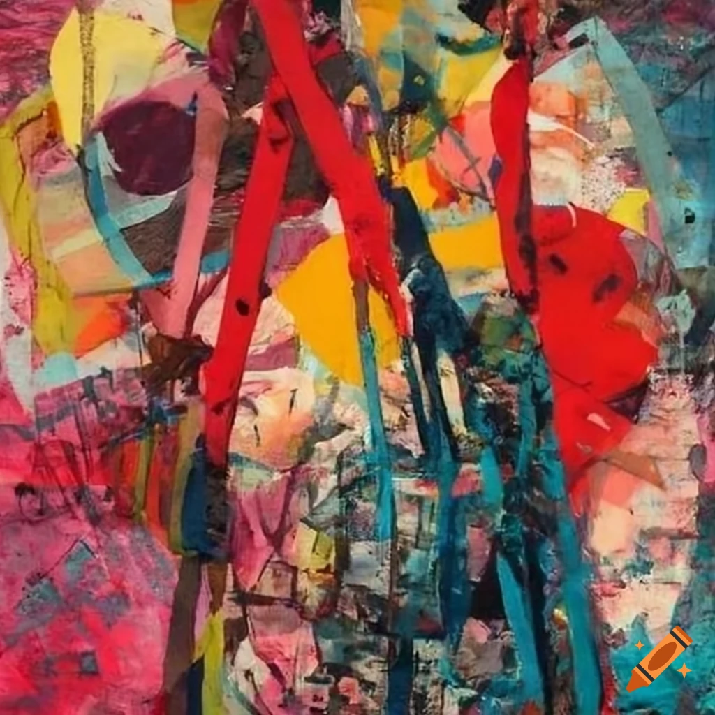 Mixed - media collage abstract painting in the style mark bradford ...