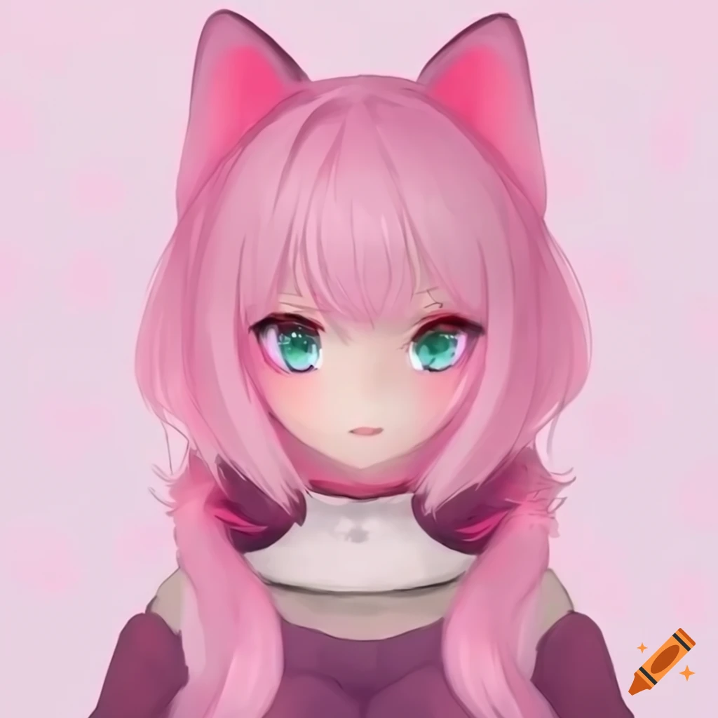 Pink girl ghost cat vtuber with fluffy clothes