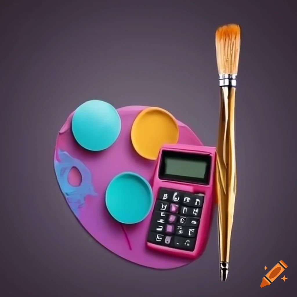 Calculator. palette and brushes on the background