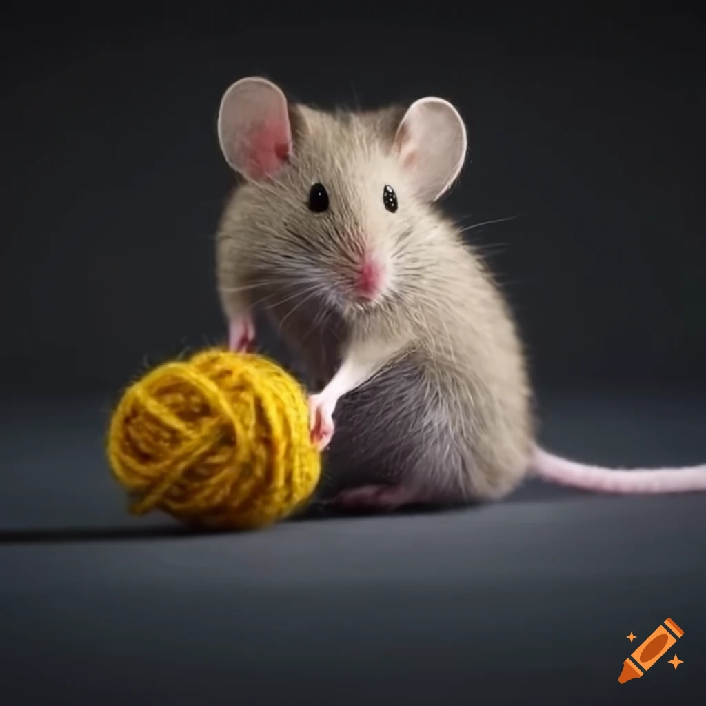 Mouse playing with wool