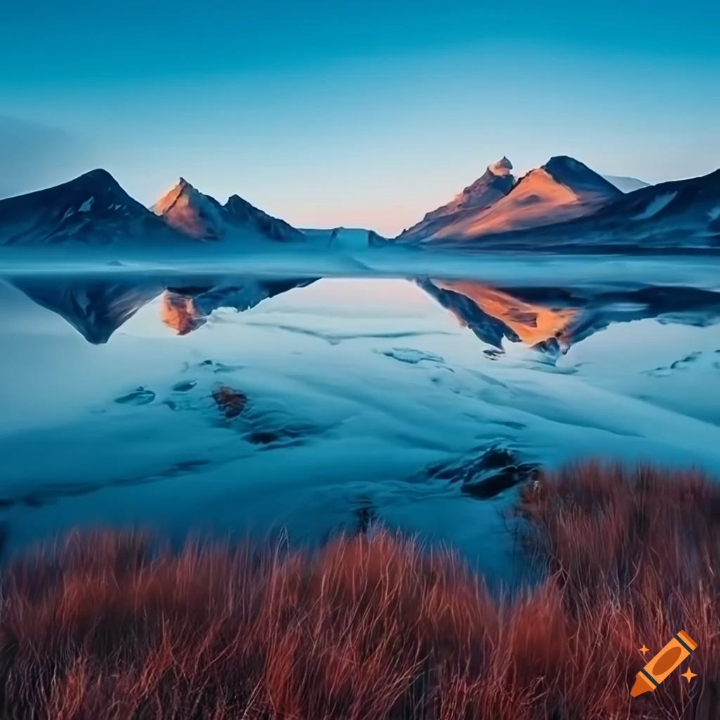 Photorealistic wide angle landscape arctik tundra north nature cold ...