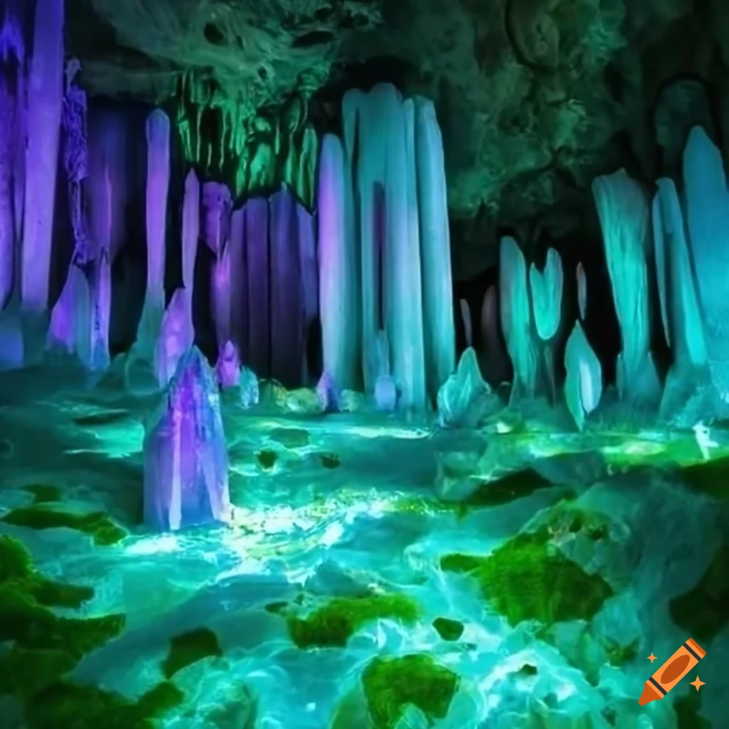 Create A Photo Of A Large Wide And Tall Crystal Cave Whose Walls Are 