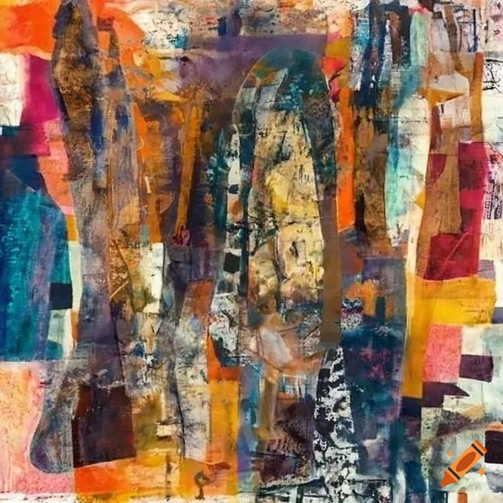 Mixed - media collage abstract painting in the style mark bradford ...