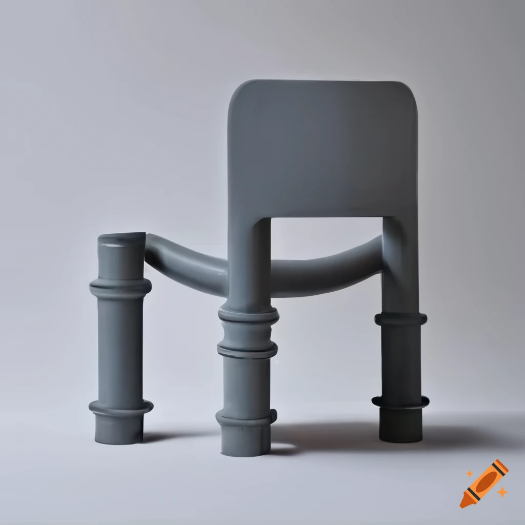 Postmodern and contemporary chair made of old gray pvc pipe trash